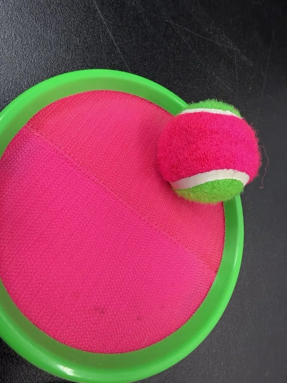 Vintage 90s Toss & Catch Ball Set Neon Pink & Green Retro Flying Saucer Promo Ad